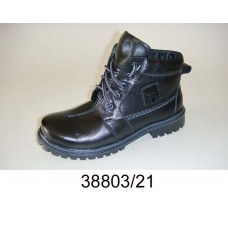 Kids' black leather combat boots, model 38803-21