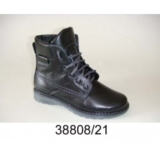 Kids' black leather combat warm boots, model 38808-21