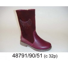 Girls' wine leather high boots, model 48791-90-51