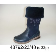 Kids' blue leather warm high boots, model 48792-23-48