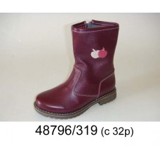 Girls' wine leather warm boots, model 48796-319