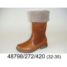 Kids' brown leather warm boots, model 48798-272-420