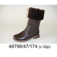 Kids' dark brown leather warm boots, model 48798-47-174