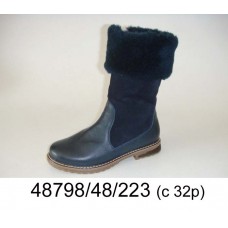 Kids' dark blue leather warm boots, model 48798-48-223