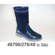 Kids' blue leather warm boots, model 48799-278-48