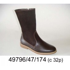 Kids' brown leather high boots, model 49796-47-174