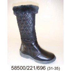 Kids' black leather high warm boots, model 58500-221-696