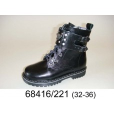 Kids' black leather combat boots, model 68416-221