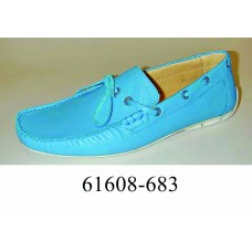 Men's blue light leather moccasins, model 61608-683