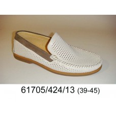Men's white leather moccasins, model 61705-424-13