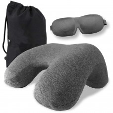 PETANI Pure Memory Foam Neck Pillow Airplane Travel Kit with Ultra Plush Velour Cover, Sleep Mask and Carrying Bag