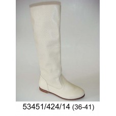 Women's white leather knee high boots, model 53451-424-14