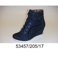 Women's blue leather wedge ankle boots, model 53457-205-17