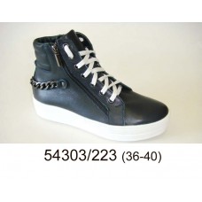 Women's black leather sneakers boots, model 54303-223