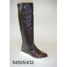 Women's brown patent leather high boots, model 54505-432