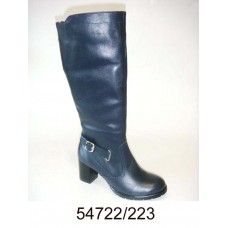 Women's blue leather high boots, model 54722-223
