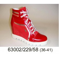 Women's red leather wedge ankle boots, model 63002-229-58