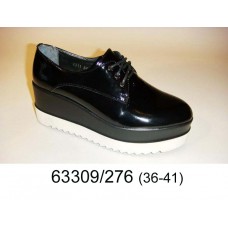Women's black leather platform shoes, model 63309-276