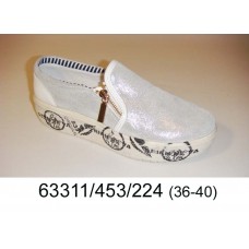 Women's white leather slip-on shoes, model 63311-453-224