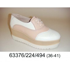 Women's cream color leather shoes, model 63376-224-494