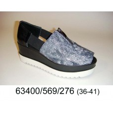 Women's black leather open toe shoes, model 63400-569-276