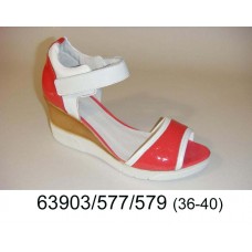 Women's red leather wedge shoes, model 63903-577-579